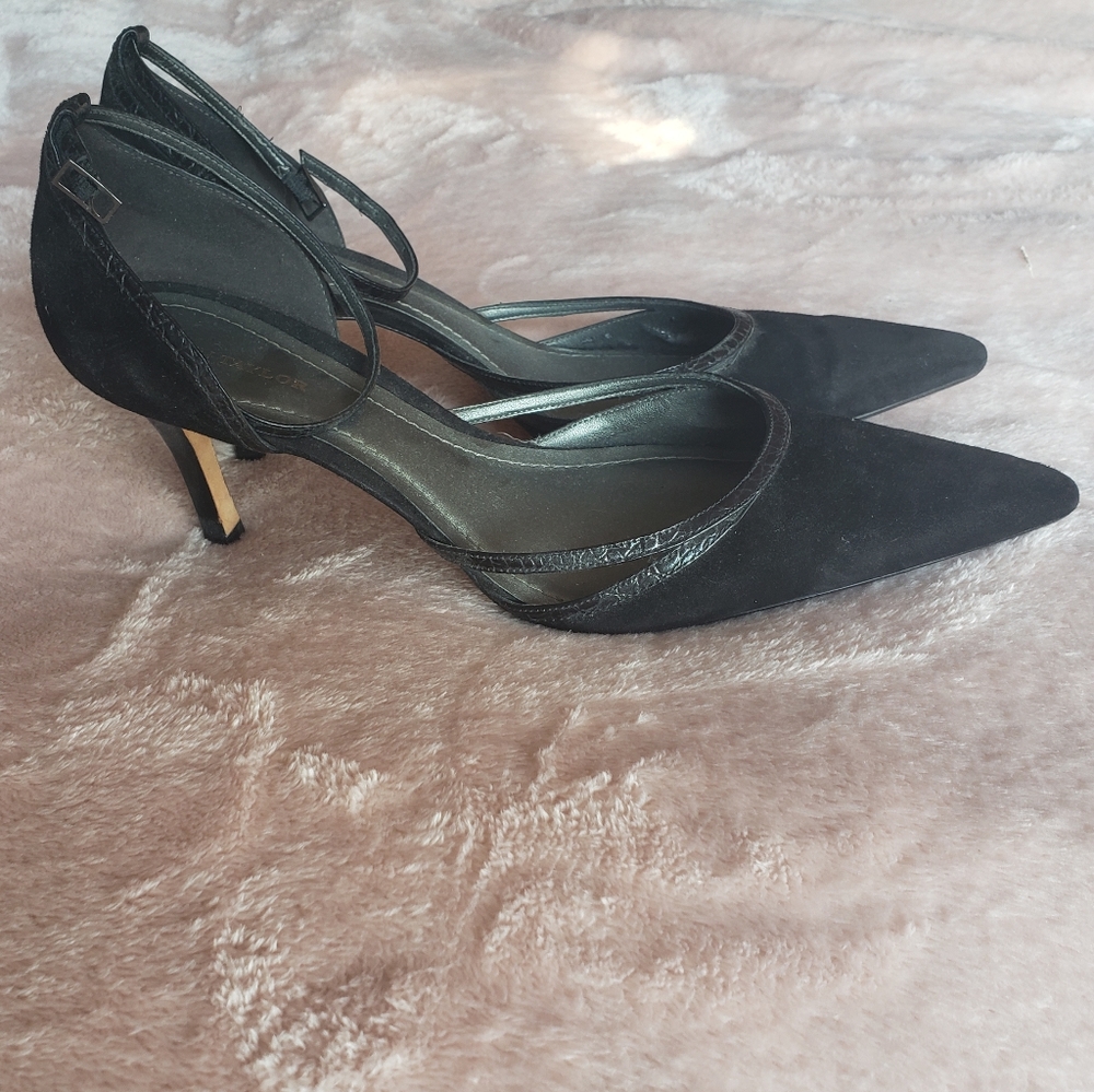 Ann Taylor black suede and leather heels